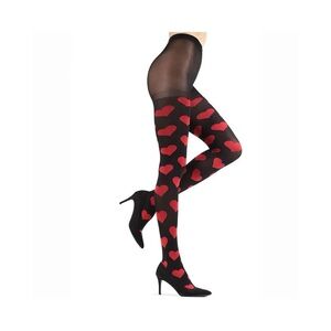 Memoi Loves Got To Do With It Opaque Tights Black-Red S-M